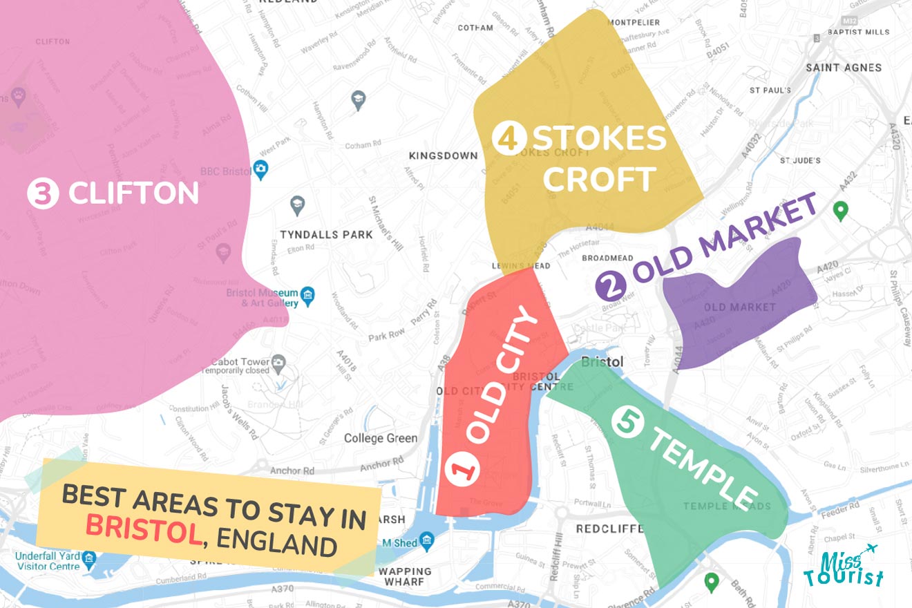 Map of best places to stay Bristol